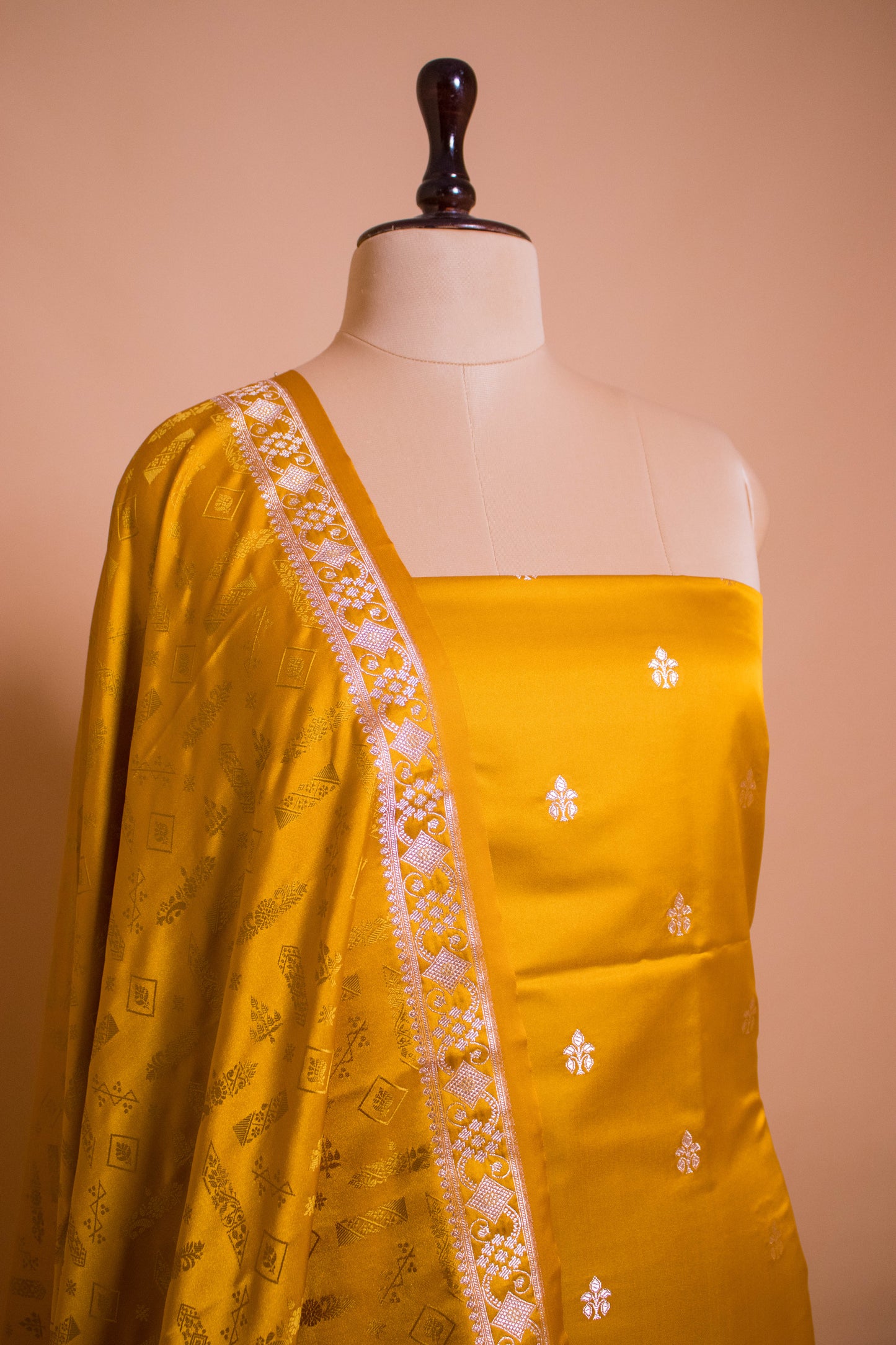 Elegant Banarasi Weaved Suit Fabric With Tanchui Weaving Dupatta Yellow