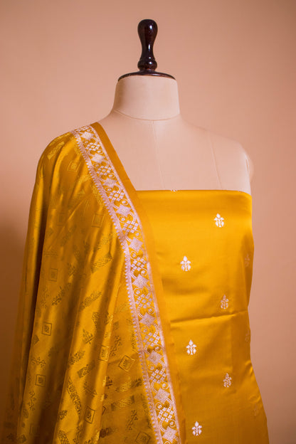 Elegant Banarasi Weaved Suit Fabric With Tanchui Weaving Dupatta Yellow