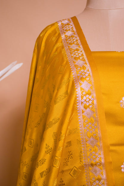 Elegant Banarasi Weaved Suit Fabric With Tanchui Weaving Dupatta Yellow