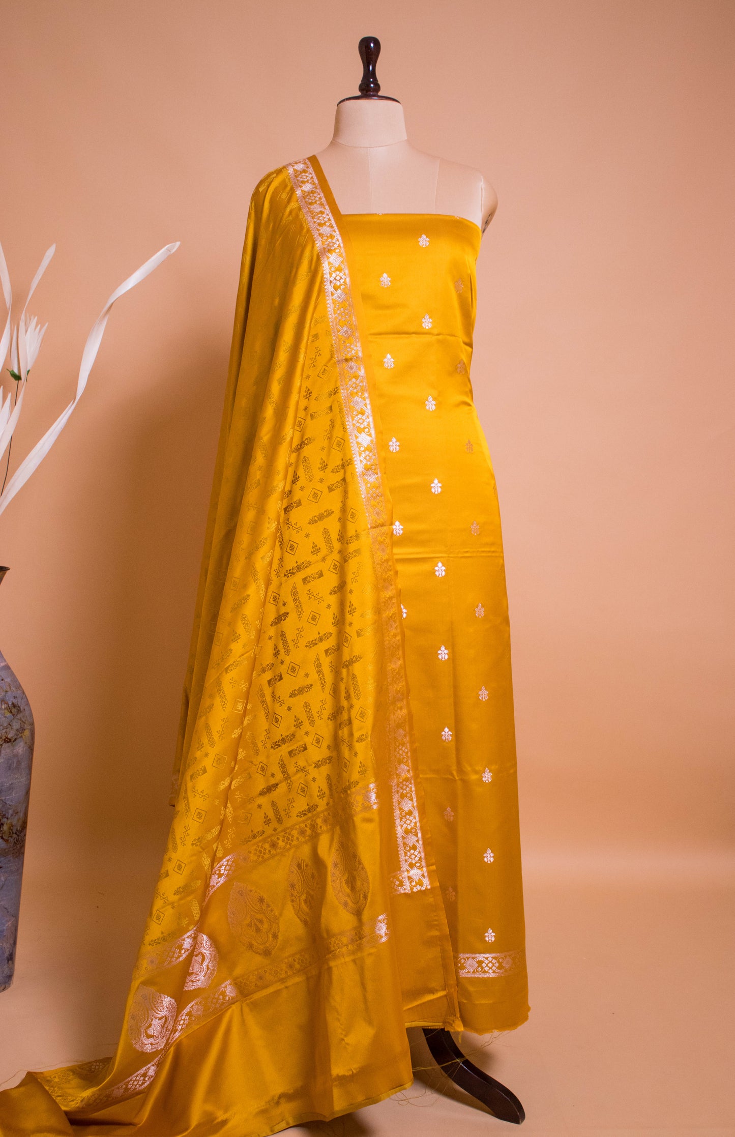 Elegant Banarasi Weaved Suit Fabric With Tanchui Weaving Dupatta Yellow