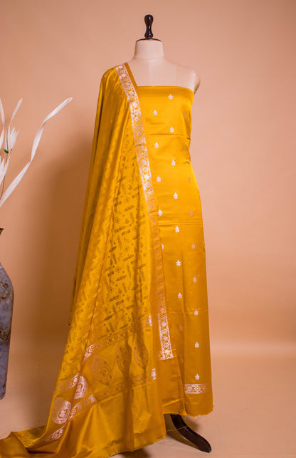 Elegant Banarasi Weaved Suit Fabric With Tanchui Weaving Dupatta Yellow