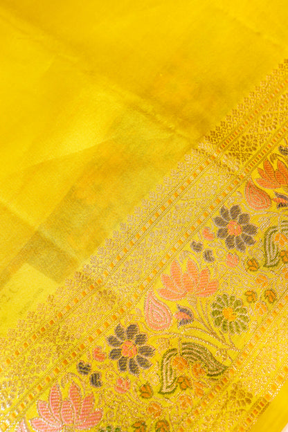 Pure Silk Plain Body Meenakari Border, Pallu And Blouse-Yellow