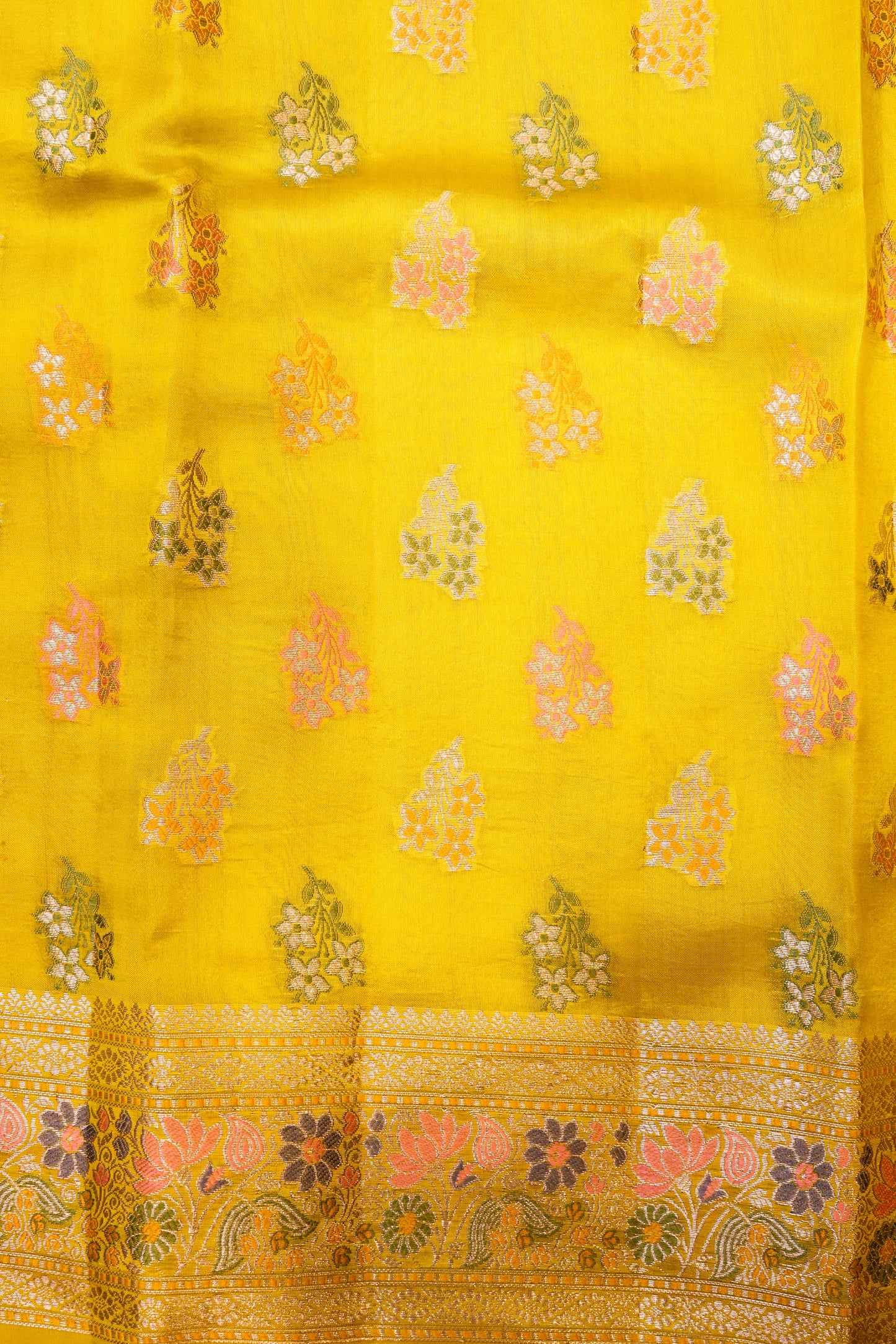 Pure Silk Plain Body Meenakari Border, Pallu And Blouse-Yellow