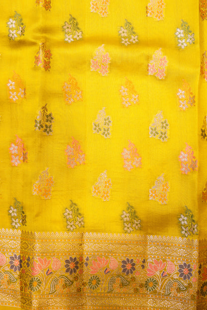 Pure Silk Plain Body Meenakari Border, Pallu And Blouse-Yellow