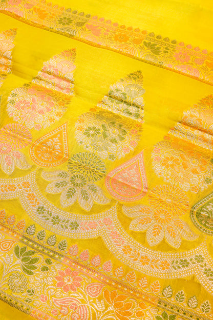 Pure Silk Plain Body Meenakari Border, Pallu And Blouse-Yellow