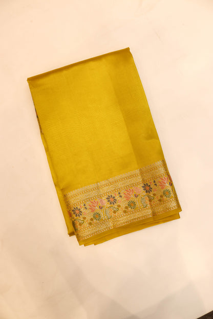 Pure Silk Plain Body Meenakari Border, Pallu And Blouse-Yellow