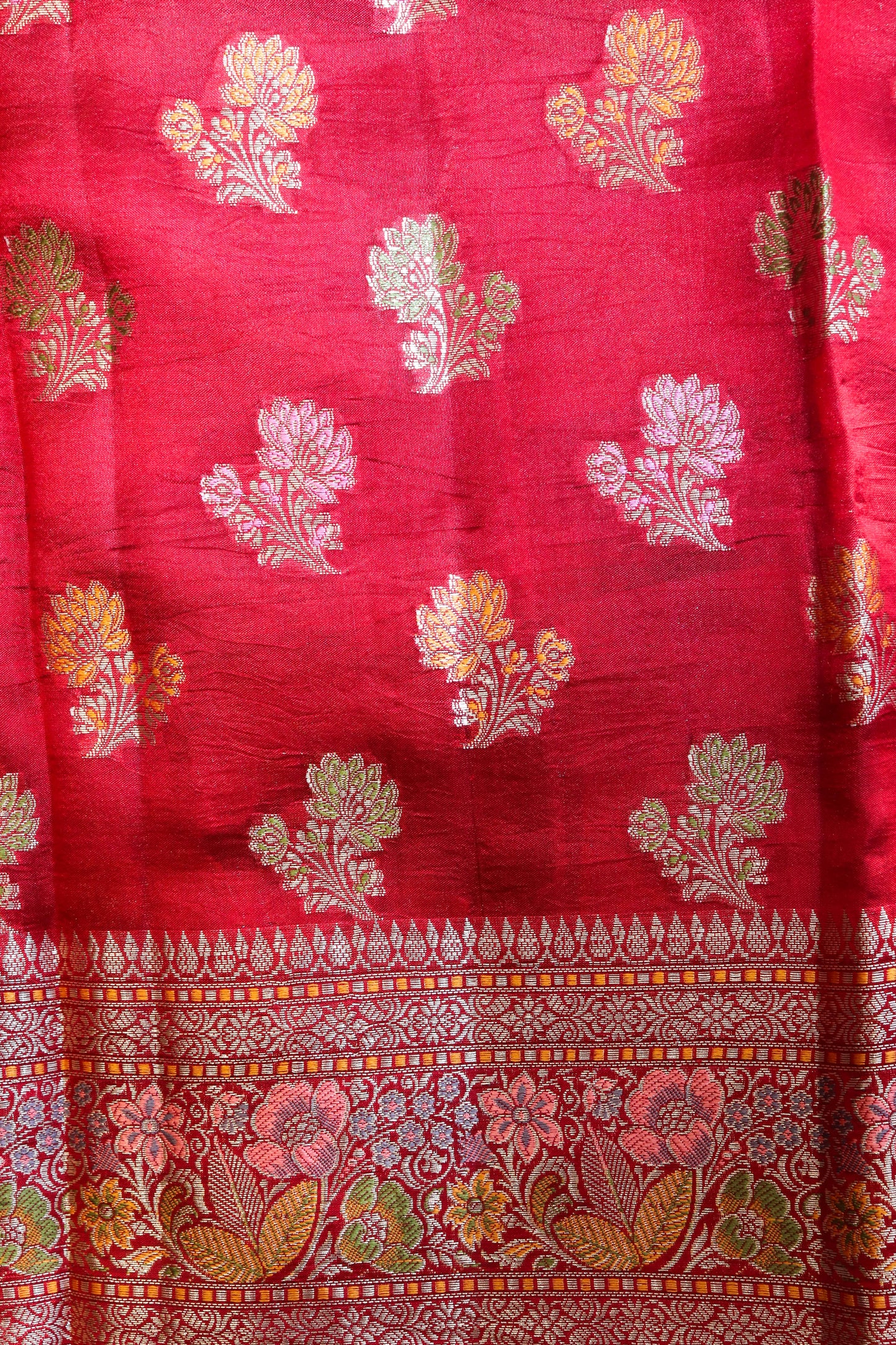 Pure Silk Plain Body Meenakari Border, Pallu And Blouse-Pink