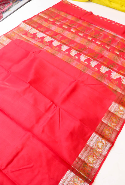 Pure Silk Plain Body Meenakari Border, Pallu And Blouse-Pink