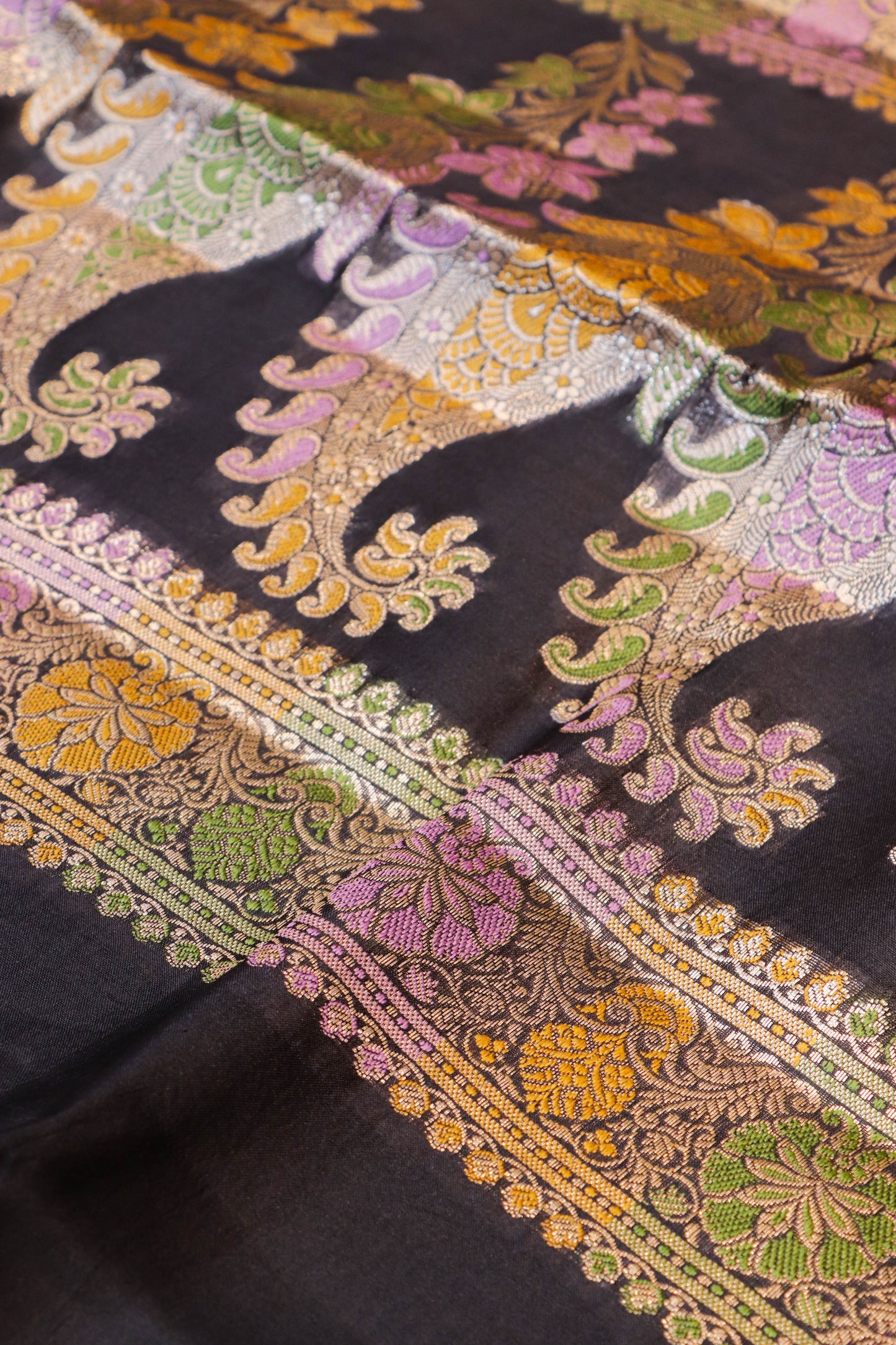 Pure Silk Plain Body Meenakari Border, Pallu And Blouse-Black