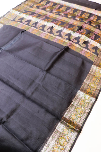 Pure Silk Plain Body Meenakari Border, Pallu And Blouse-Black