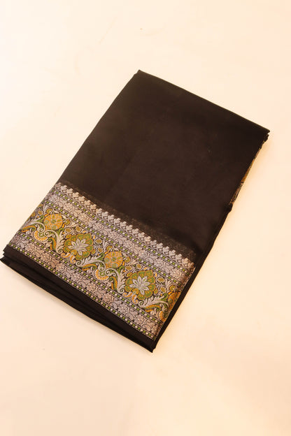 Pure Silk Plain Body Meenakari Border, Pallu And Blouse-Black