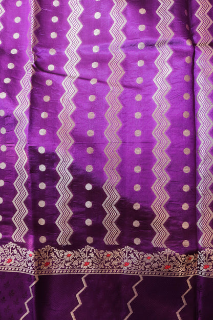 Contemporary Weaving Beautifull Double Border Hand Motif In Pure Silk Purple