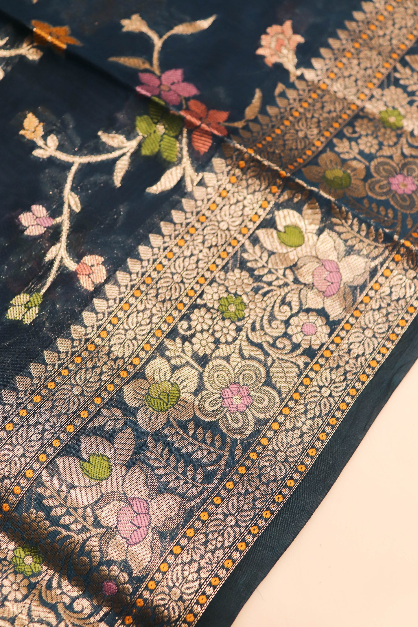 Meenakari Banarsi Jaal In Pure Dupion Silk-Blue