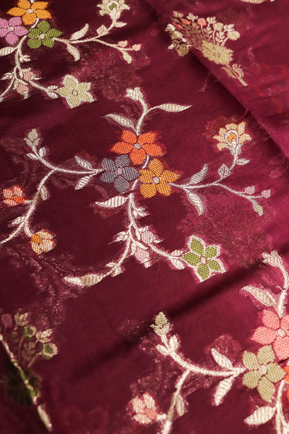 Meenakari Banarsi Jaal In Pure Dupion Silk-Wine