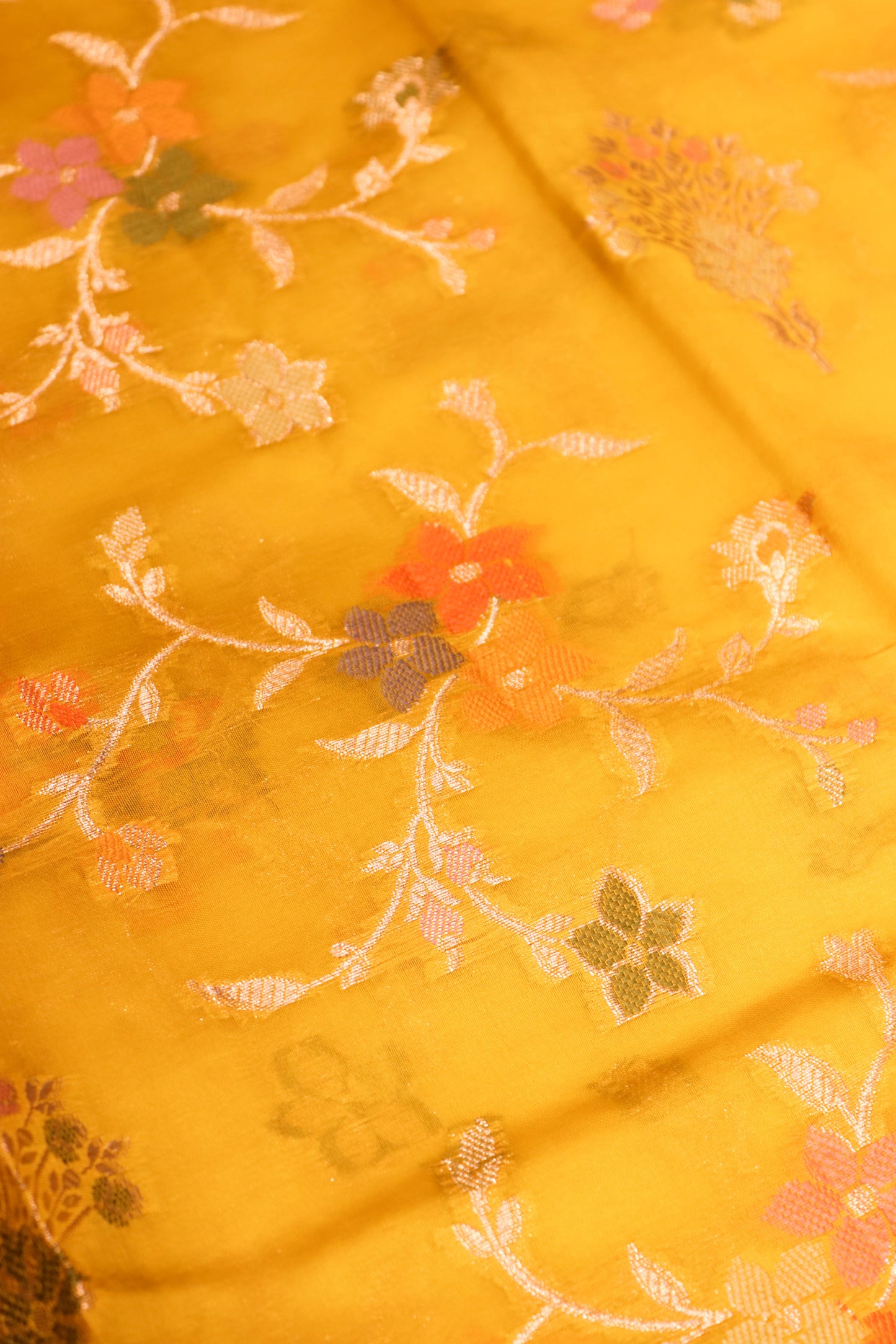 Meenakari Banarsi Jaal In Pure Dupion Silk-Yellow