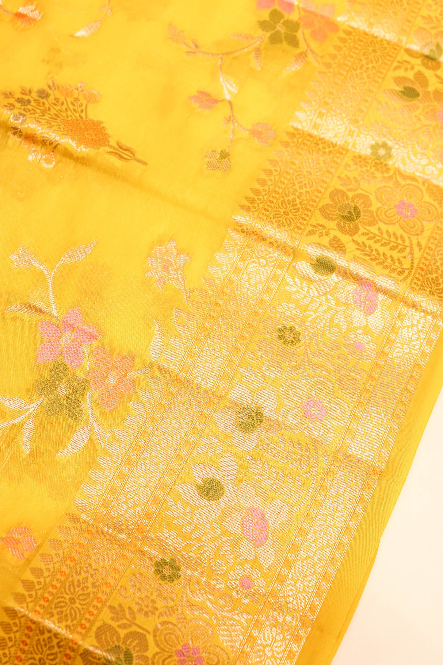 Meenakari Banarsi Jaal In Pure Dupion Silk-Yellow