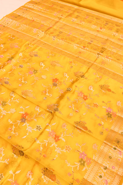 Meenakari Banarsi Jaal In Pure Dupion Silk-Yellow