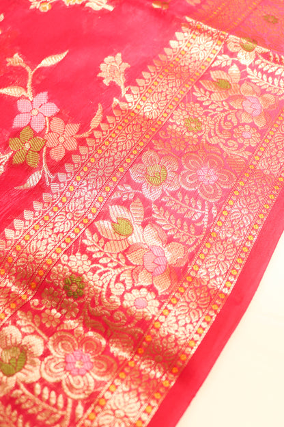 Meenakari Banarsi Jaal In Pure Dupion Silk-Pink