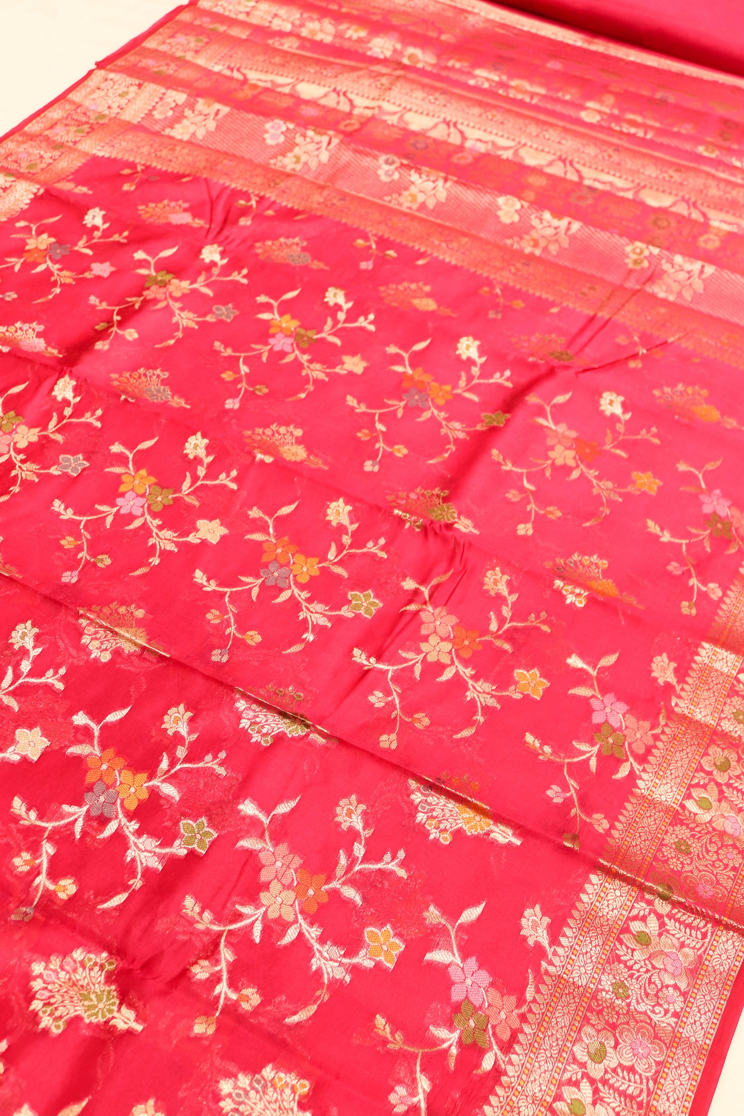 Meenakari Banarsi Jaal In Pure Dupion Silk-Pink