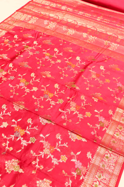 Meenakari Banarsi Jaal In Pure Dupion Silk-Pink
