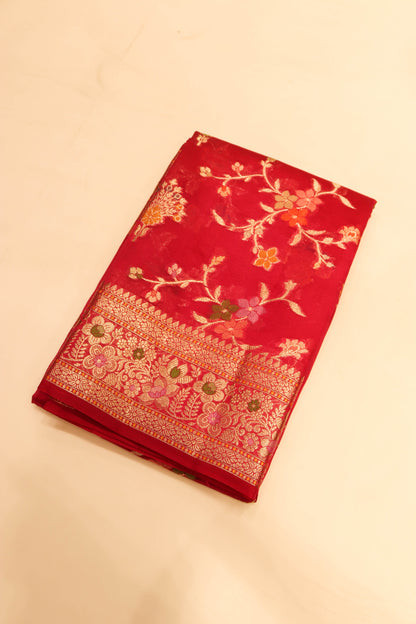 Meenakari Banarsi Jaal In Pure Dupion Silk-Pink