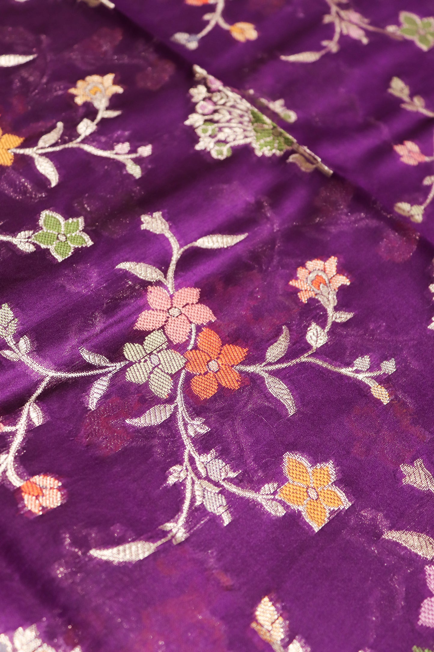 Meenakari Banarsi Jaal In Pure Dupion Silk-Purple