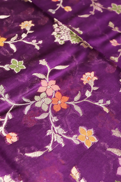 Meenakari Banarsi Jaal In Pure Dupion Silk-Purple