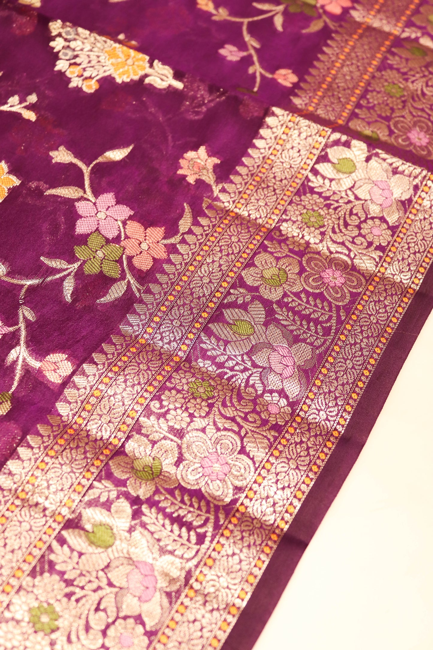 Meenakari Banarsi Jaal In Pure Dupion Silk-Purple