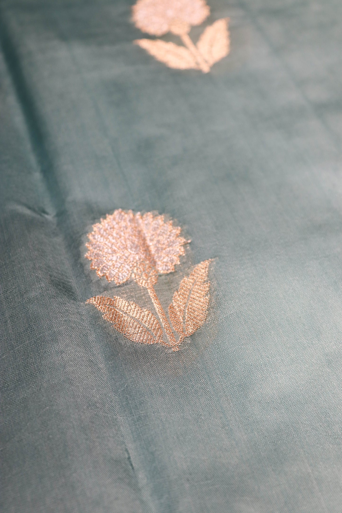 Resham Weaving Border And Silver And Gold Zari Motif In Pure Dupion Silk Grey