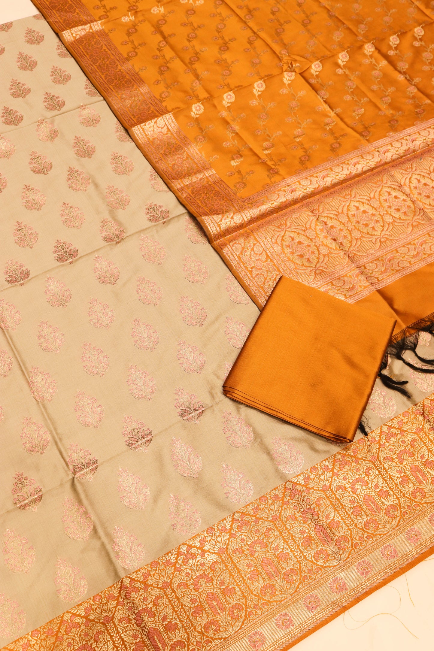Contrast Meenakari Daaman Butti All Over Contrast Dupatta And Bottom-Yellow