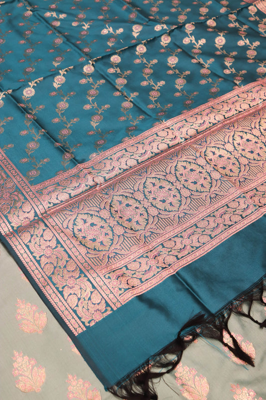 Contrast Meenakari Daaman Butti All Over Contrast Dupatta And Bottom-Blue