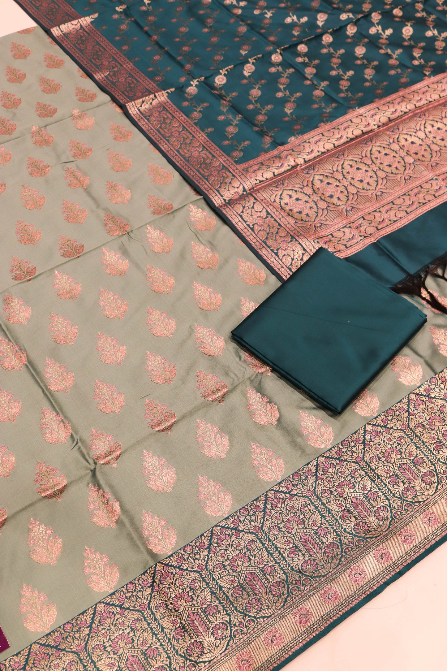 Contrast Meenakari Daaman Butti All Over Contrast Dupatta And Bottom-Blue