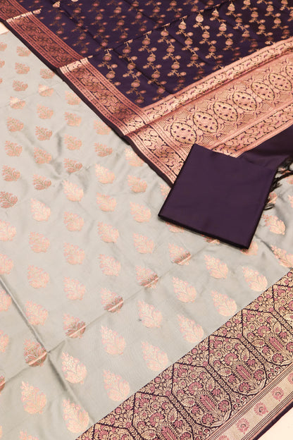 Contrast Meenakari Daaman Butti All Over Contrast Dupatta And Bottom-Purple