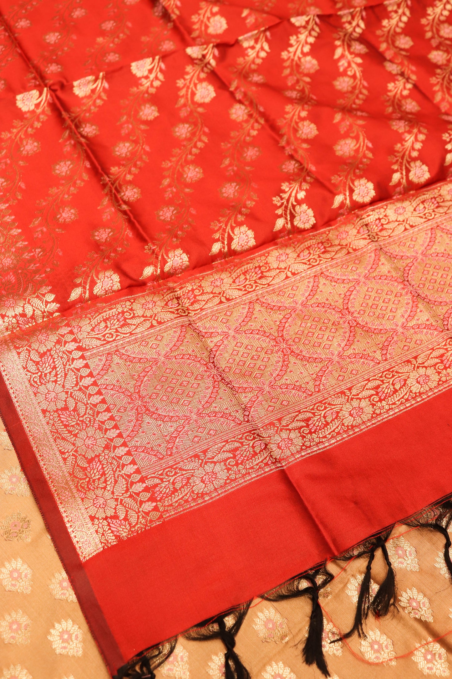 Banarasi Suite With Contrast Dupatta , Daman And Bottom-Cheeku Color