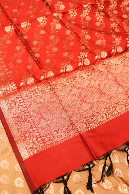 Banarasi Suite With Contrast Dupatta , Daman And Bottom-Cheeku Color