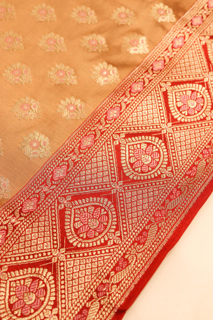 Banarasi Suite With Contrast Dupatta , Daman And Bottom-Cheeku Color