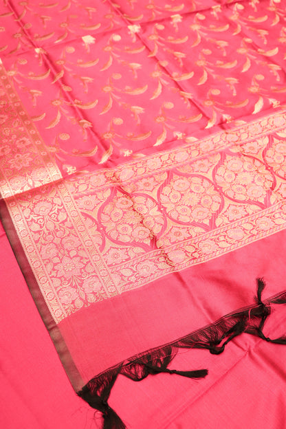 Plain Silk Suite With Weaving Daaman And Jaal Dupatta-Pink
