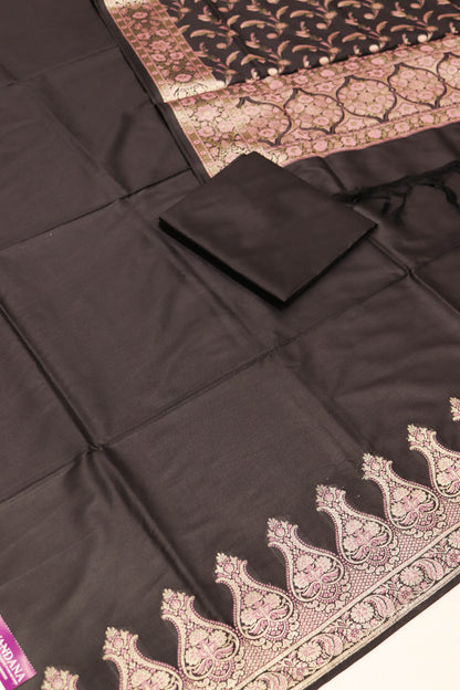 Plain Silk Suite With Weaving Daaman And Jaal Dupatta-Black