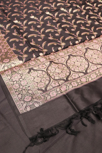 Plain Silk Suite With Weaving Daaman And Jaal Dupatta-Black