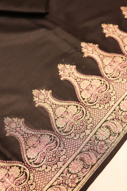 Plain Silk Suite With Weaving Daaman And Jaal Dupatta-Black