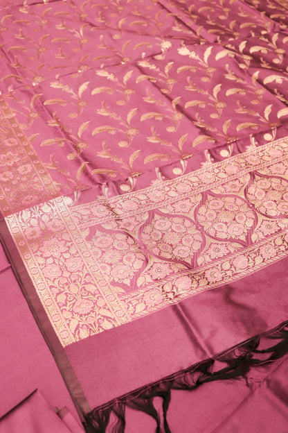 Plain Silk Suite With Weaving Daaman And Jaal Dupatta-Wine