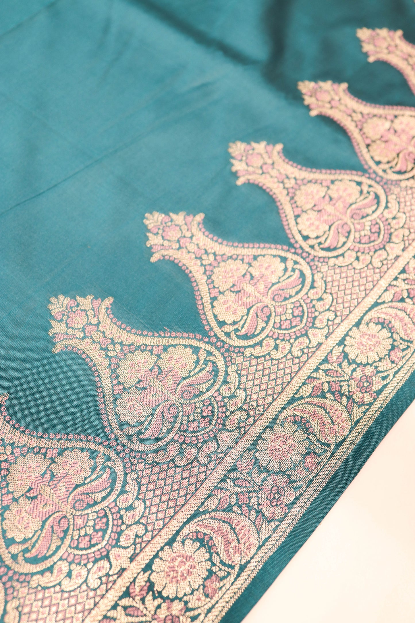 Plain Silk Suite With Weaving Daaman And Jaal Dupatta-Blue