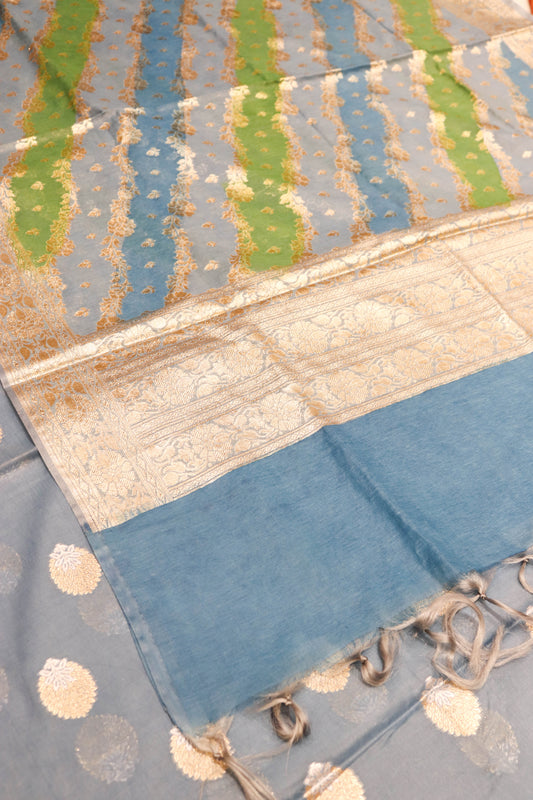 Alfi Butti Suite With Banarasi Rangkaat Dupatta And Bottom-Blue