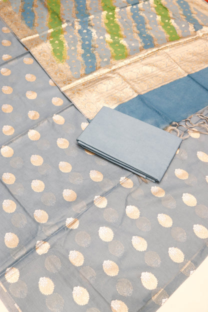 Alfi Butti Suite With Banarasi Rangkaat Dupatta And Bottom-Blue