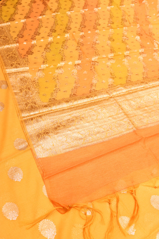 Alfi Butti Suite With Banarasi Rangkaat Dupatta And Bottom-Yellow