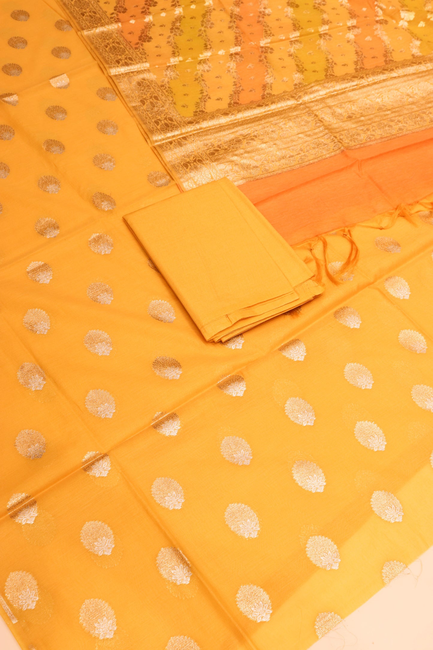 Alfi Butti Suite With Banarasi Rangkaat Dupatta And Bottom-Yellow