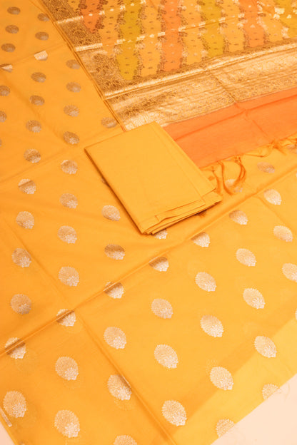 Alfi Butti Suite With Banarasi Rangkaat Dupatta And Bottom-Yellow