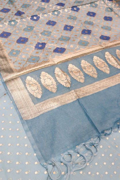 Small Butti Suite With Rangkaat Weaving Dupatta And Bottom-Blue