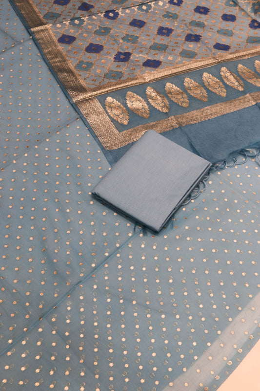 Small Butti Suite With Rangkaat Weaving Dupatta And Bottom-Blue