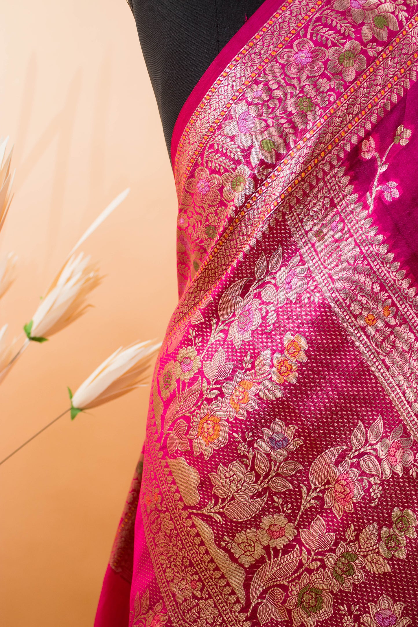 Meenakari Jaal And Butti All Over In Pure Dupion Silk Pink